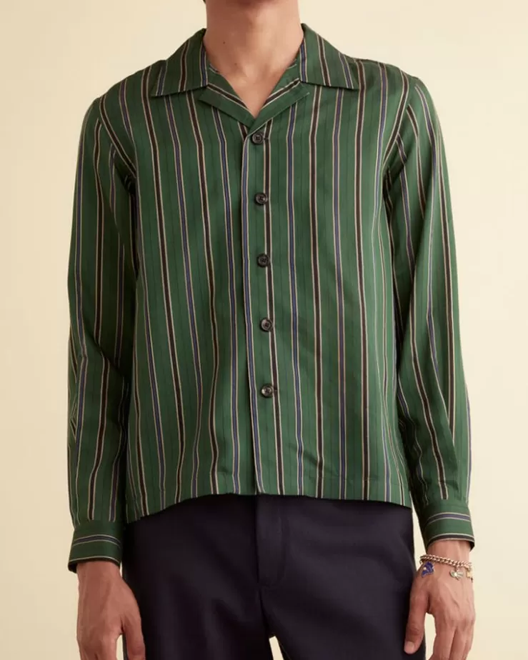 Shop BODE Alumni Stripe Long Sleeve Shirt Green