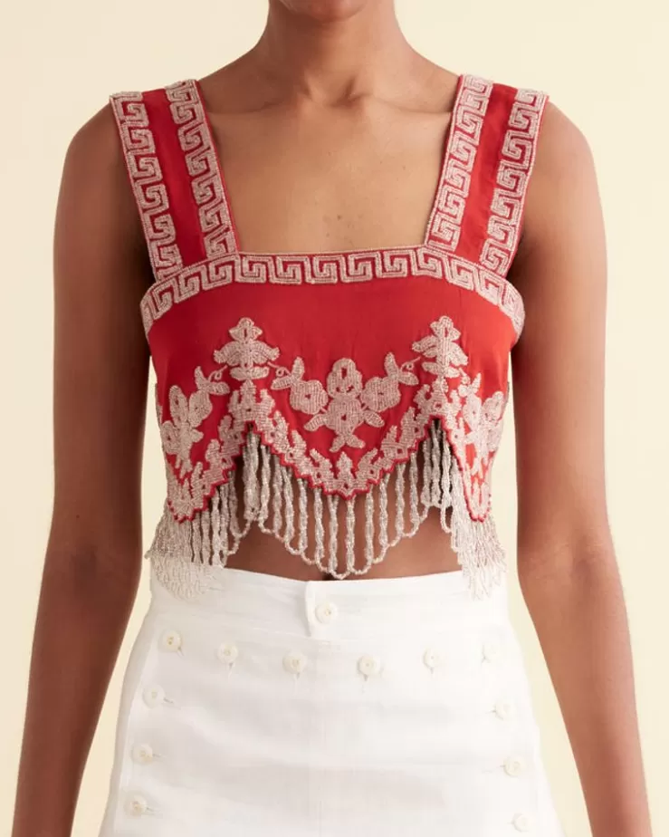 Best Sale BODE Amrita Fringe Top Red