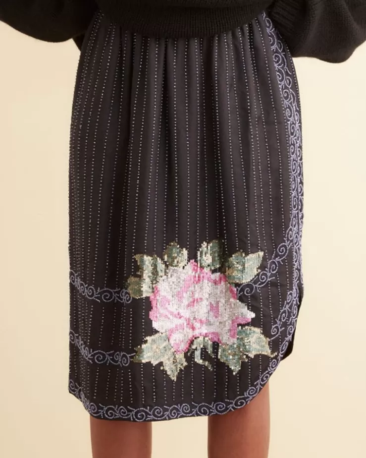 Store BODE Beaded Bourbon Rose Skirt Black/Multi