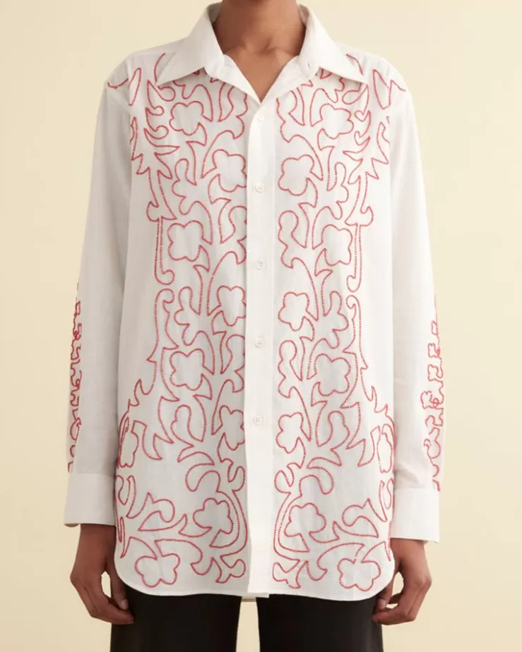 Online BODE Beaded Crossvine Shirt White/Red