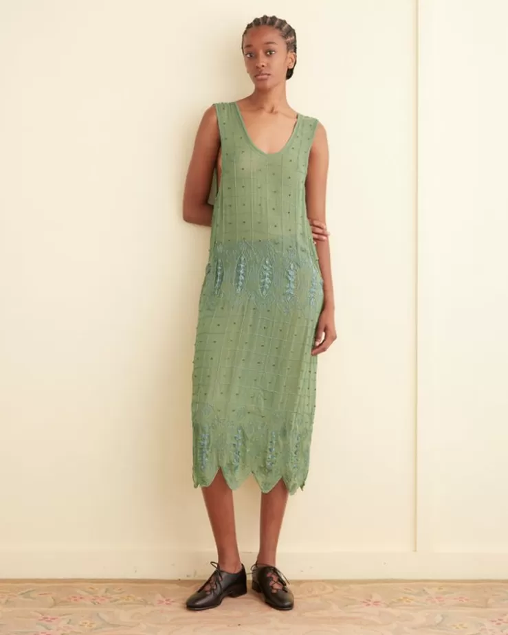 Sale BODE Beaded Grid Vine Dress Green