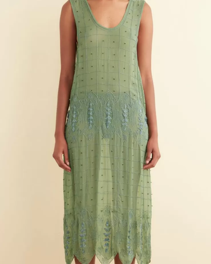 Sale BODE Beaded Grid Vine Dress Green