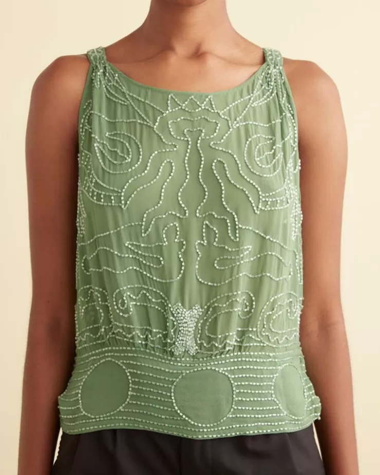 Shop BODE Beaded Myrtle Shirt Green