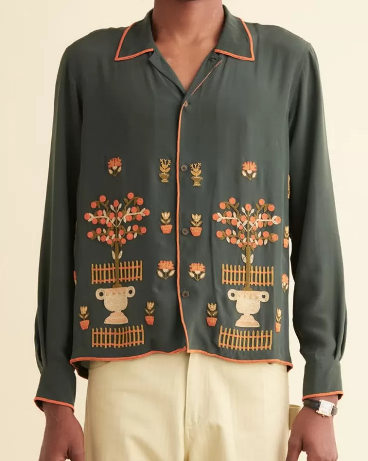 Discount BODE Beaded Paddock Sampler Long Sleeve Shirt Green/Multi