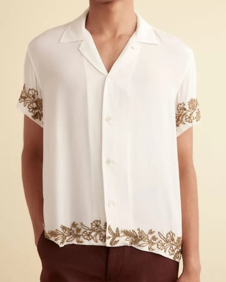 Store BODE Beaded Wheat Flower Short Sleeve Shirt White