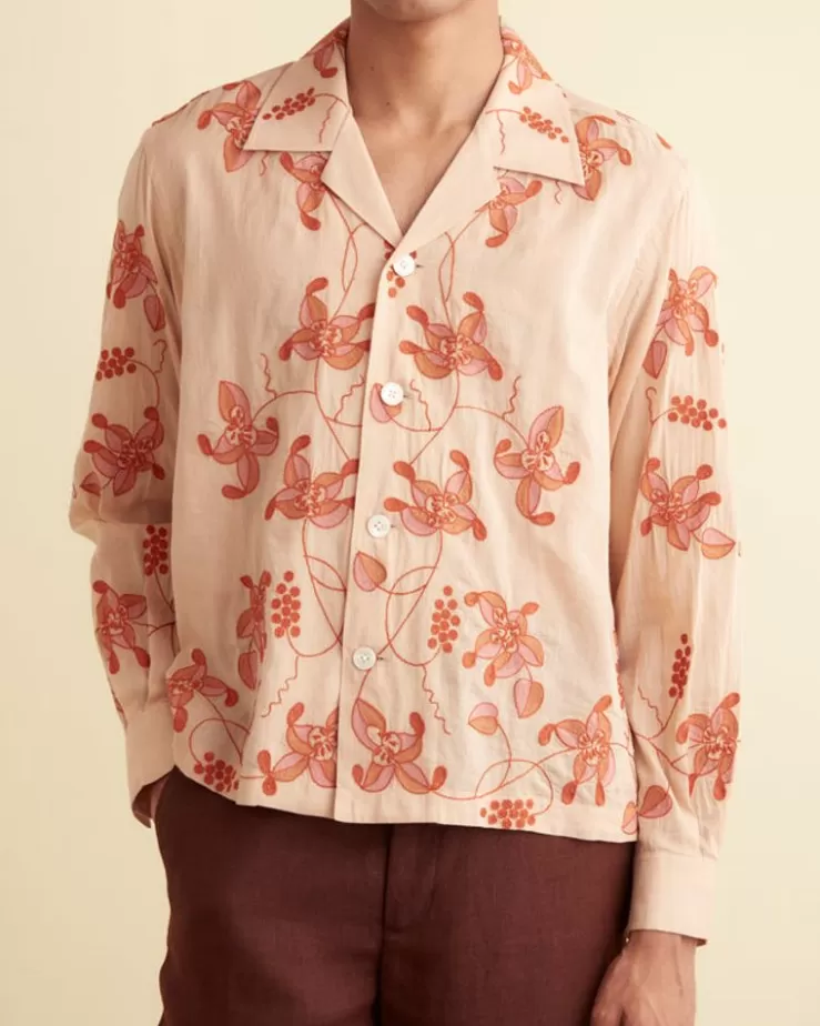 Shop BODE Bougainvillea Long Sleeve Shirt Pink