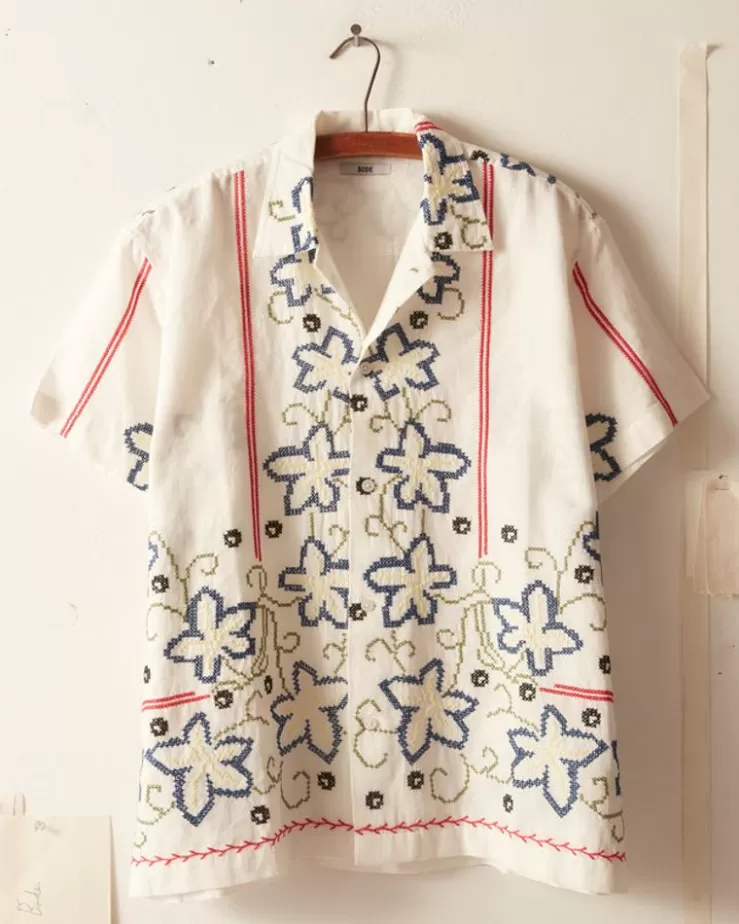 Store BODE Cornflower Cross Stitch Short Sleeve Shirt