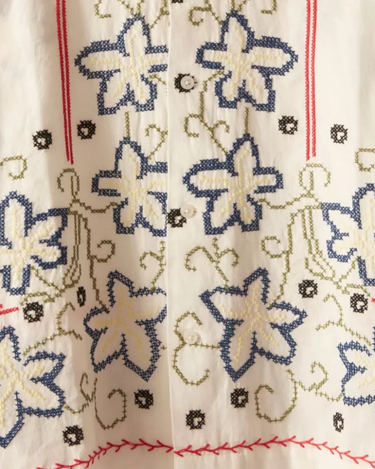 Store BODE Cornflower Cross Stitch Short Sleeve Shirt