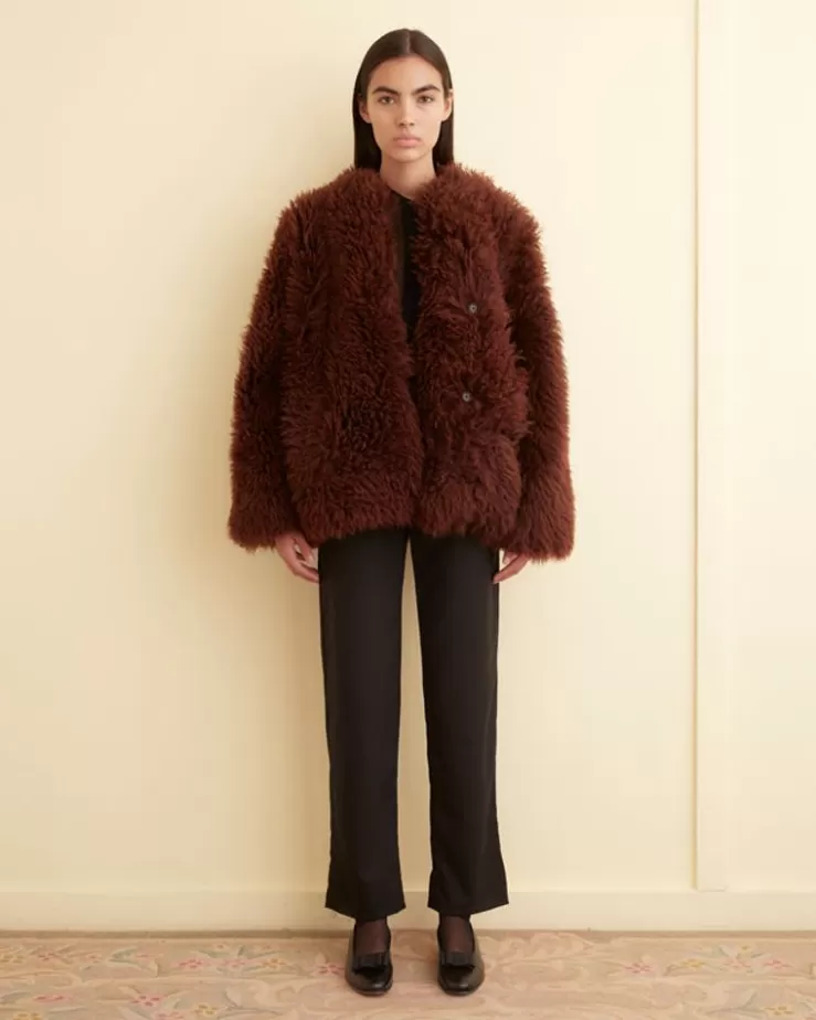 Shop BODE Crane Shag Shearling Coat Brown