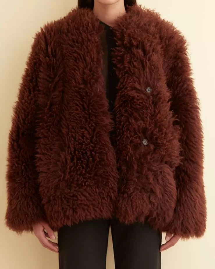 Shop BODE Crane Shag Shearling Coat Brown