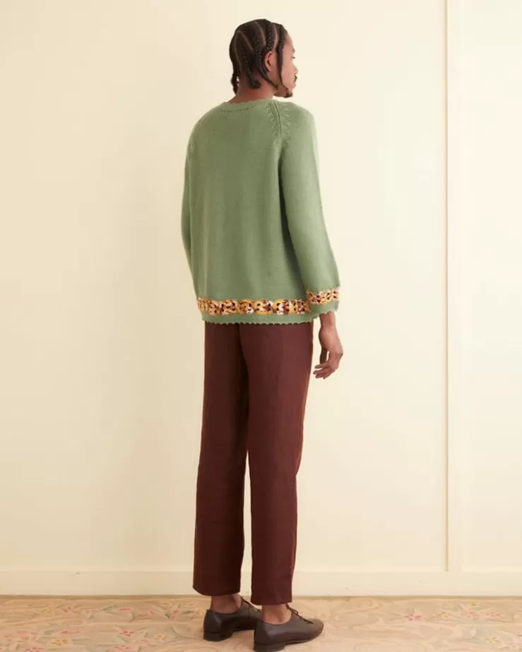 Shop BODE Daisy Garland Sweater Green