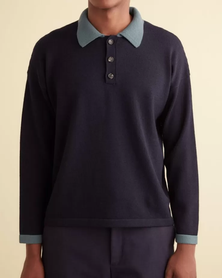 Best Sale BODE Duotone Crepe Polo Navy