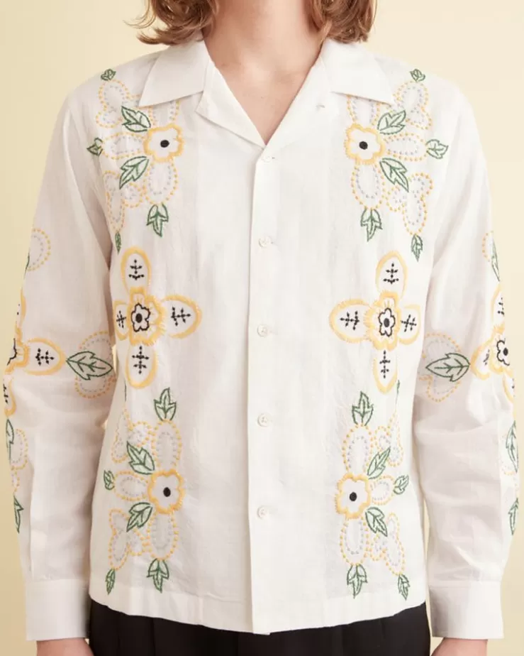 Online BODE Embroidered Buttercup Long Sleeve Shirt White