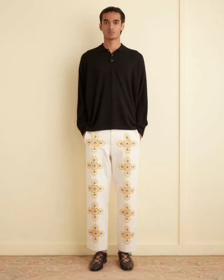 Outlet BODE Embroidered Buttercup Trousers Ecru