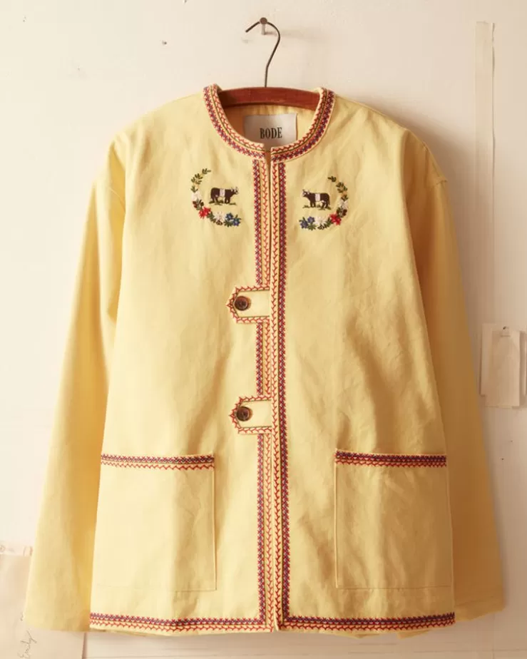 Clearance BODE Embroidered Cow Jacket Yellow