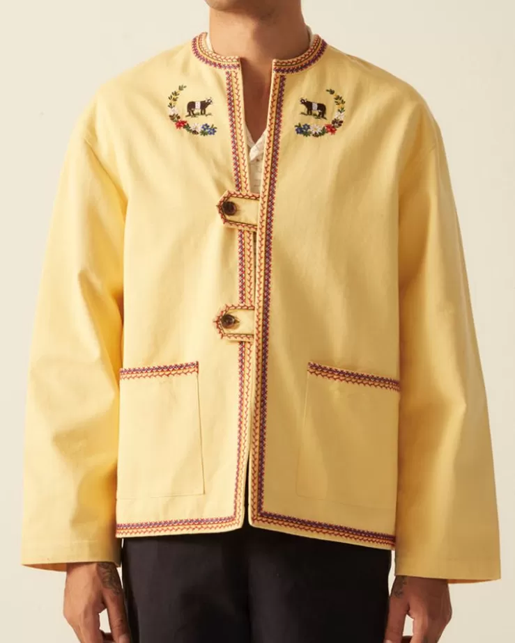 Clearance BODE Embroidered Cow Jacket Yellow