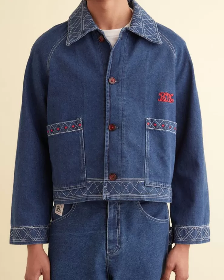 Clearance BODE Embroidered Denim Jacket Indigo