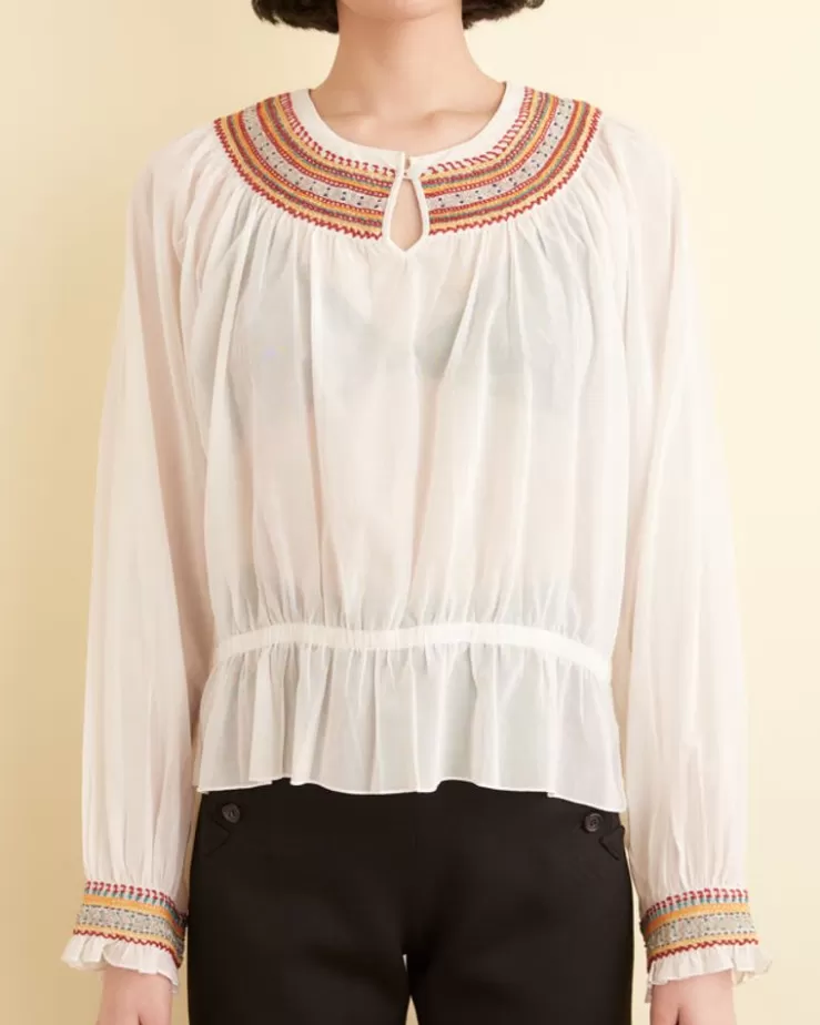 Hot BODE Embroidered Georgette Top Cream