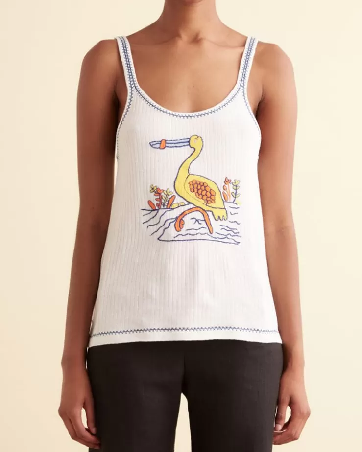 Flash Sale BODE Embroidered Heron Tank Cream