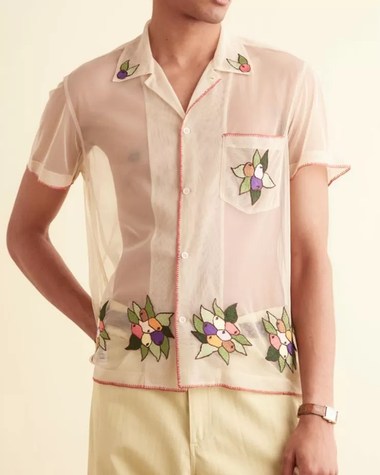 Flash Sale BODE Embroidered Suncherry Short Sleeve Shirt White/Multi