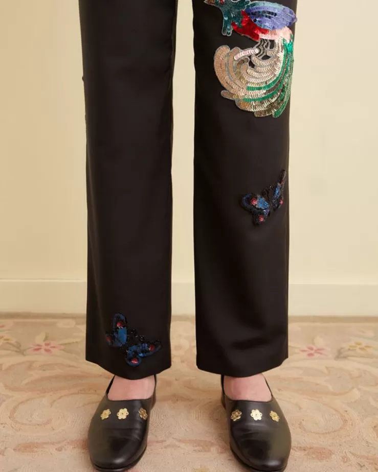 Shop BODE Flying Fauna Tuxedo Trousers Black