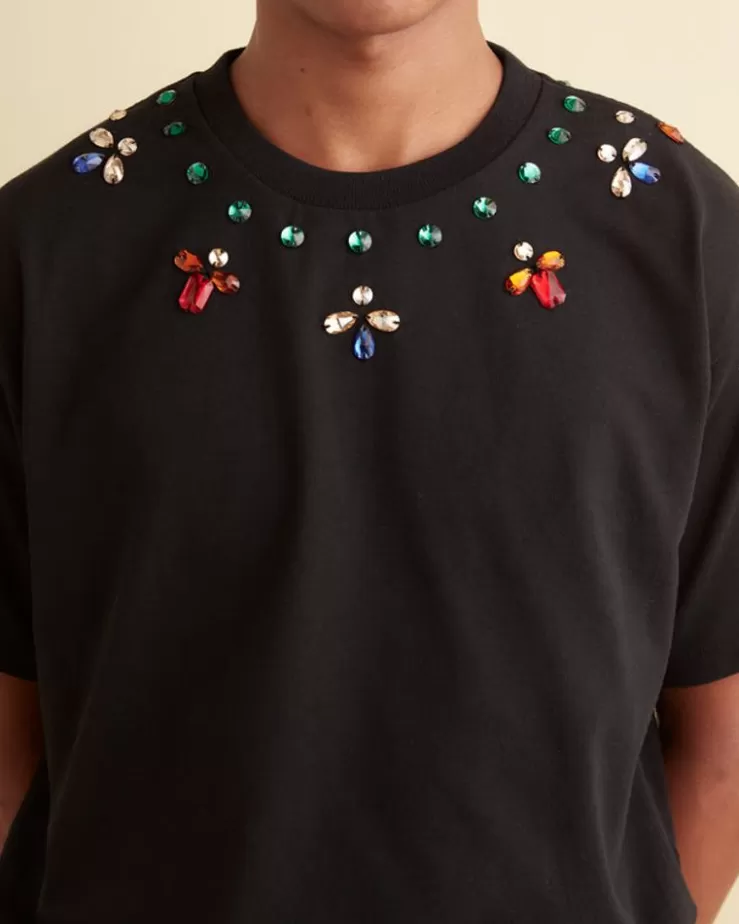 Fashion BODE Gem Necklace Tee Black