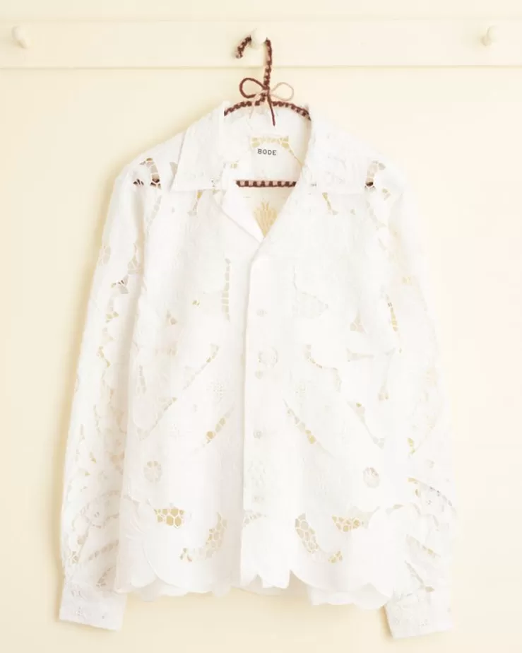 New BODE Hosta Cutwork Long Sleeve Shirt - Xs White