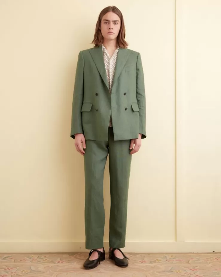 Store BODE Linen Double-Breasted Suit Jacket Green