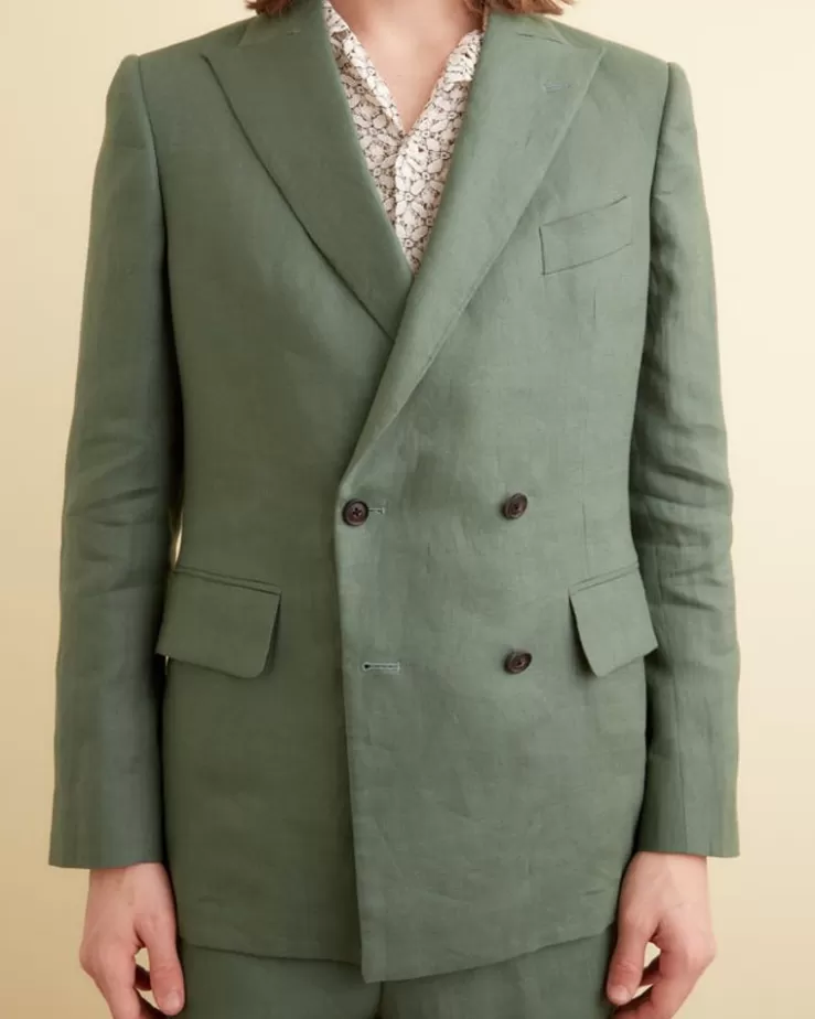 Store BODE Linen Double-Breasted Suit Jacket Green