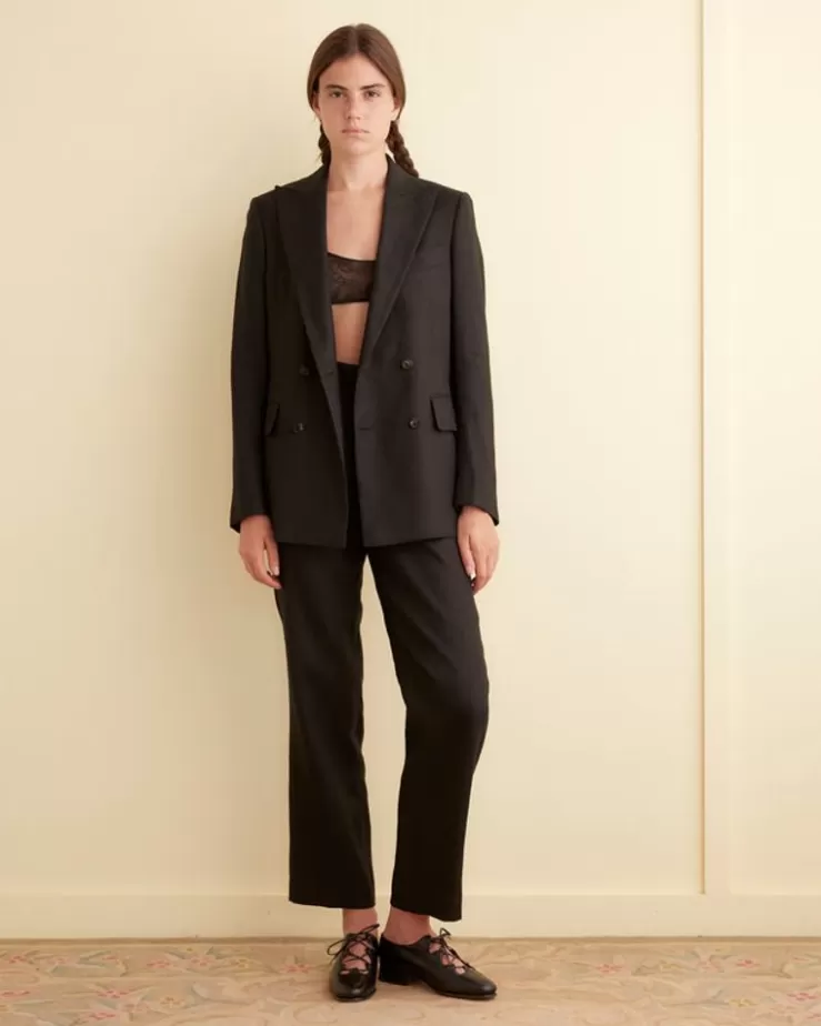 Cheap BODE Linen Double-Breasted Suit Jacket - Black