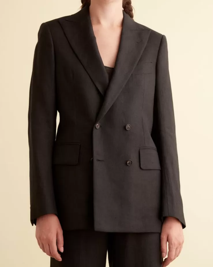 Cheap BODE Linen Double-Breasted Suit Jacket - Black