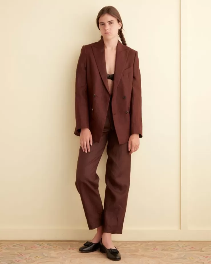 Cheap BODE Linen Double-Breasted Suit Jacket - Chocolate