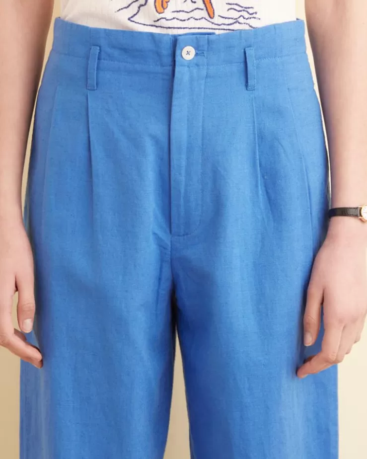 Discount BODE Linen Murray Trousers Indigo