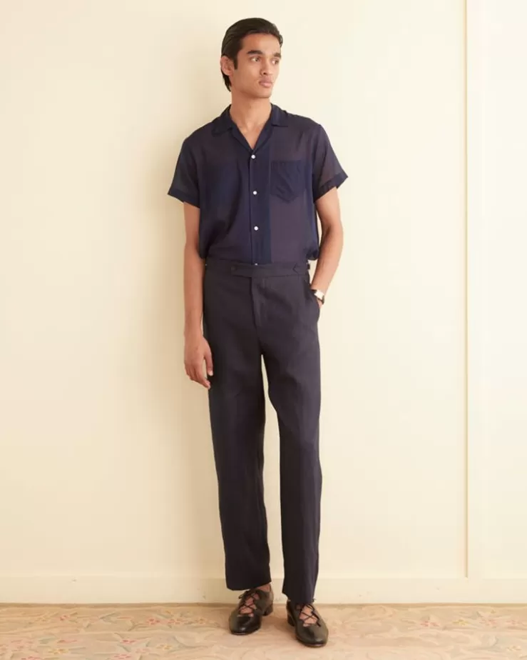 Shop BODE Linen Suiting Trousers Navy