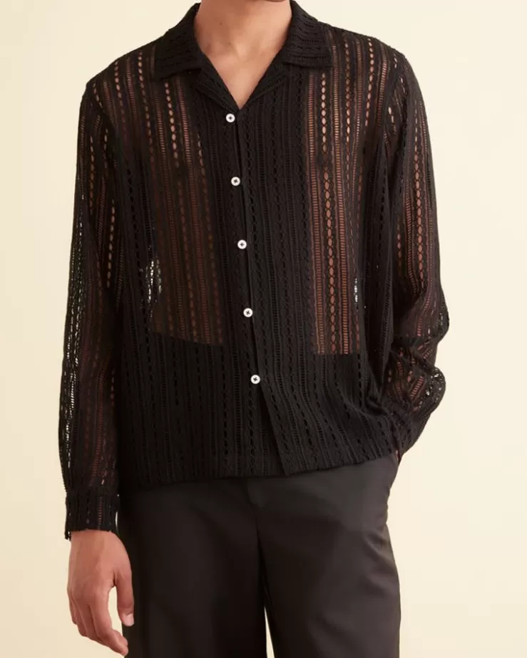 New BODE Meandering Lace Long Sleeve Shirt Black