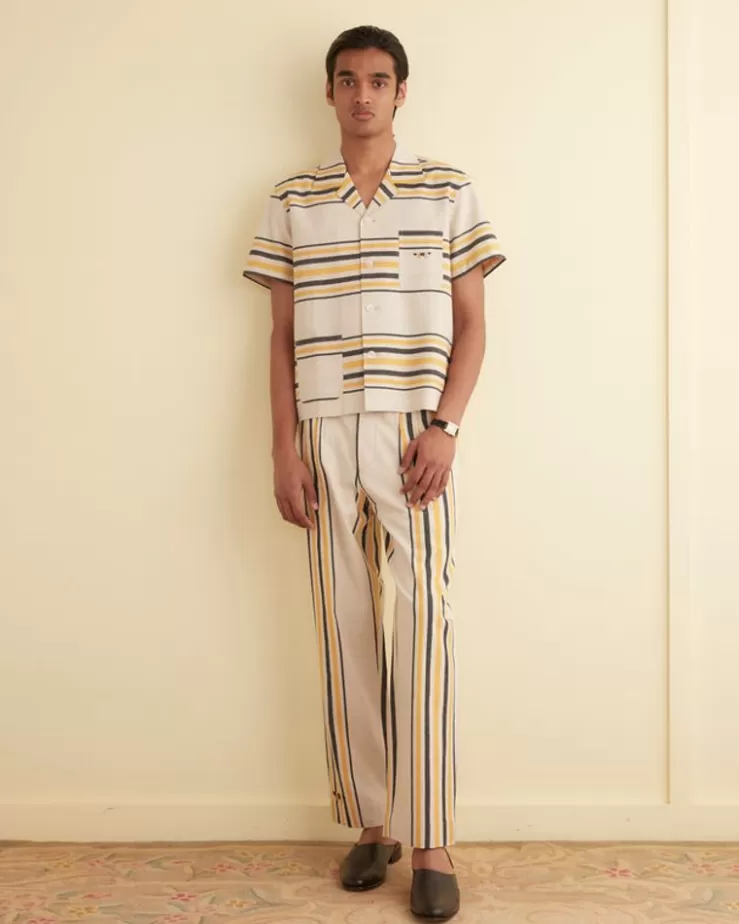 Outlet BODE Namesake Stripe Short Sleeve Shirt Ecru/Multi