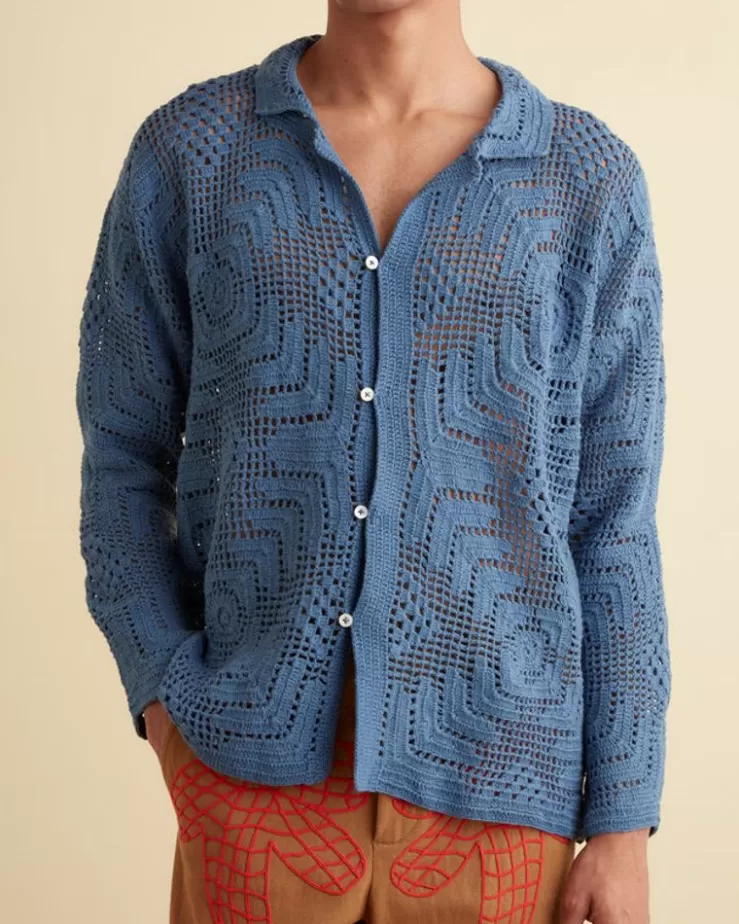 Discount BODE Overdye Crochet Shirt Petrol