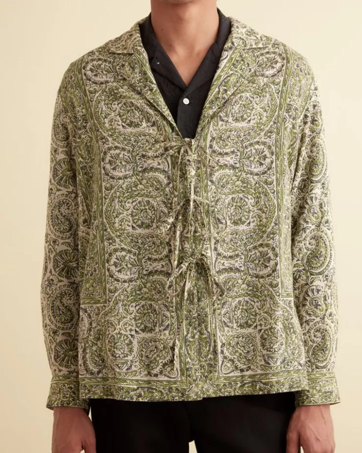 Sale BODE Paisley Tie Long Sleeve Shirt Green