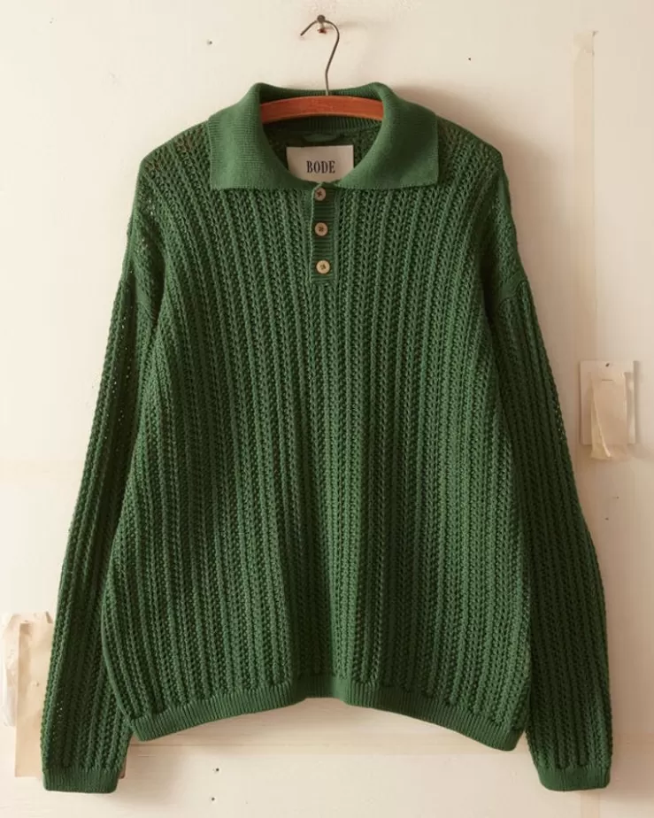 Store BODE Pointelle Polo Long Sleeve Green