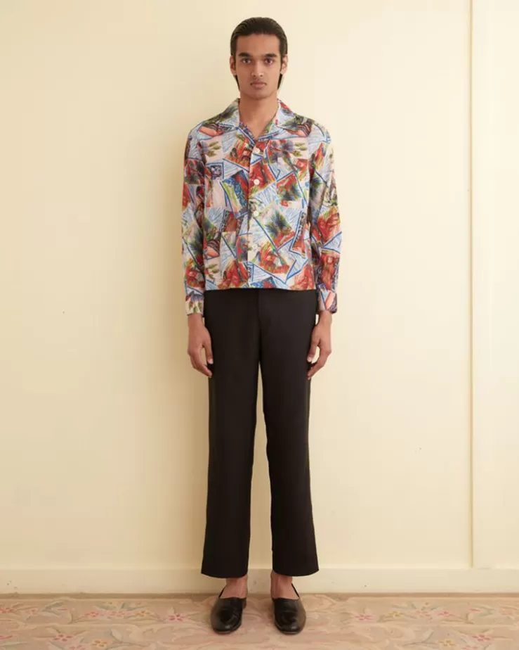 Outlet BODE Seersucker Postcard Long Sleeve Shirt