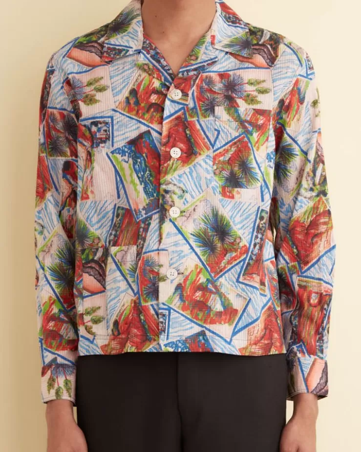 Outlet BODE Seersucker Postcard Long Sleeve Shirt