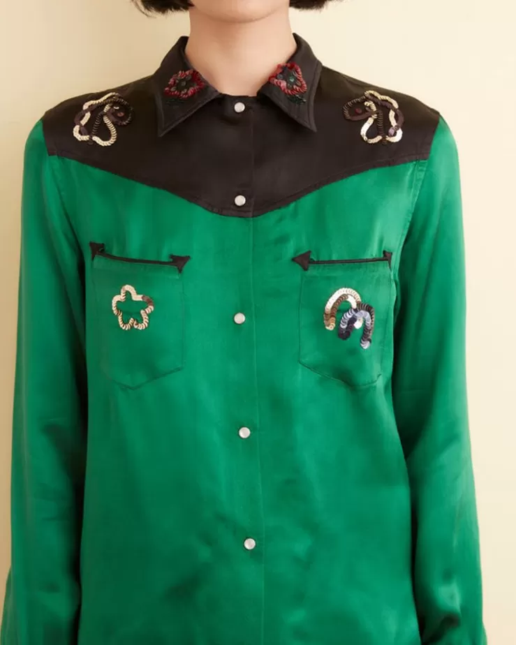 Discount BODE Sequin Rodeo Shirt Dark Green