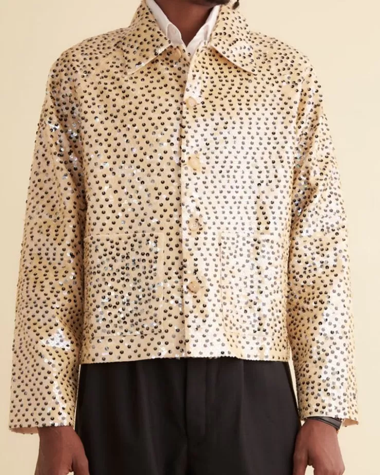 Shop BODE Sequined Forsythia Jacket Gold/Black