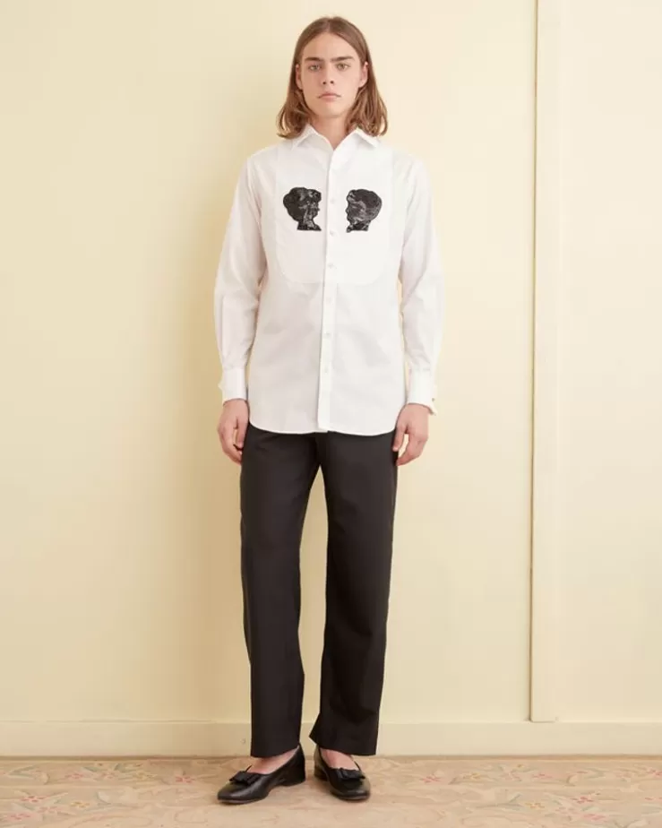 Cheap BODE Sequined Silhouette Tuxedo Shirt White