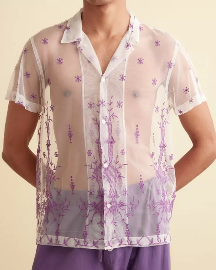 Online BODE Sheer Lavandula Short Sleeve Shirt White