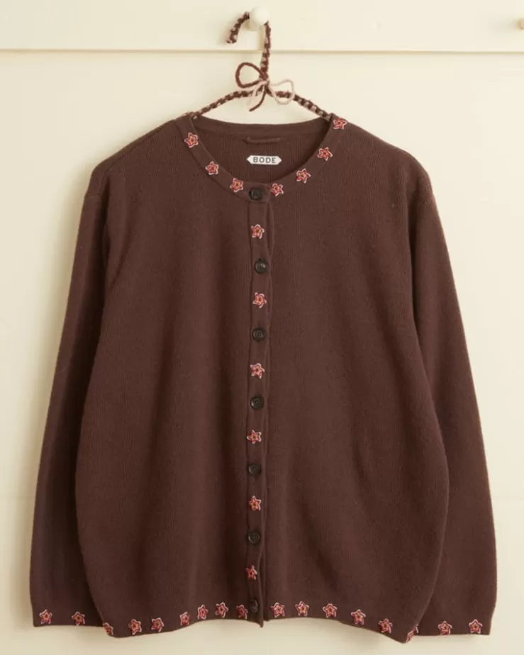 Cheap BODE Starflower Beaded Cardigan Brown