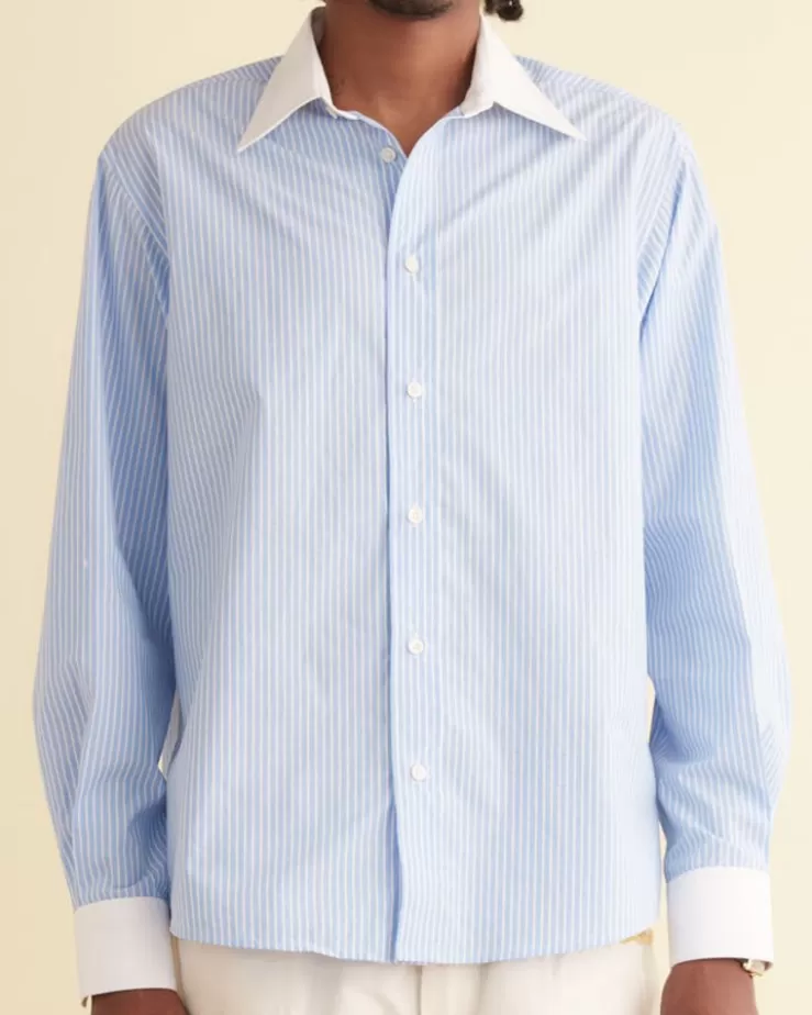 Sale BODE Striped Poplin Shirt White/Blue