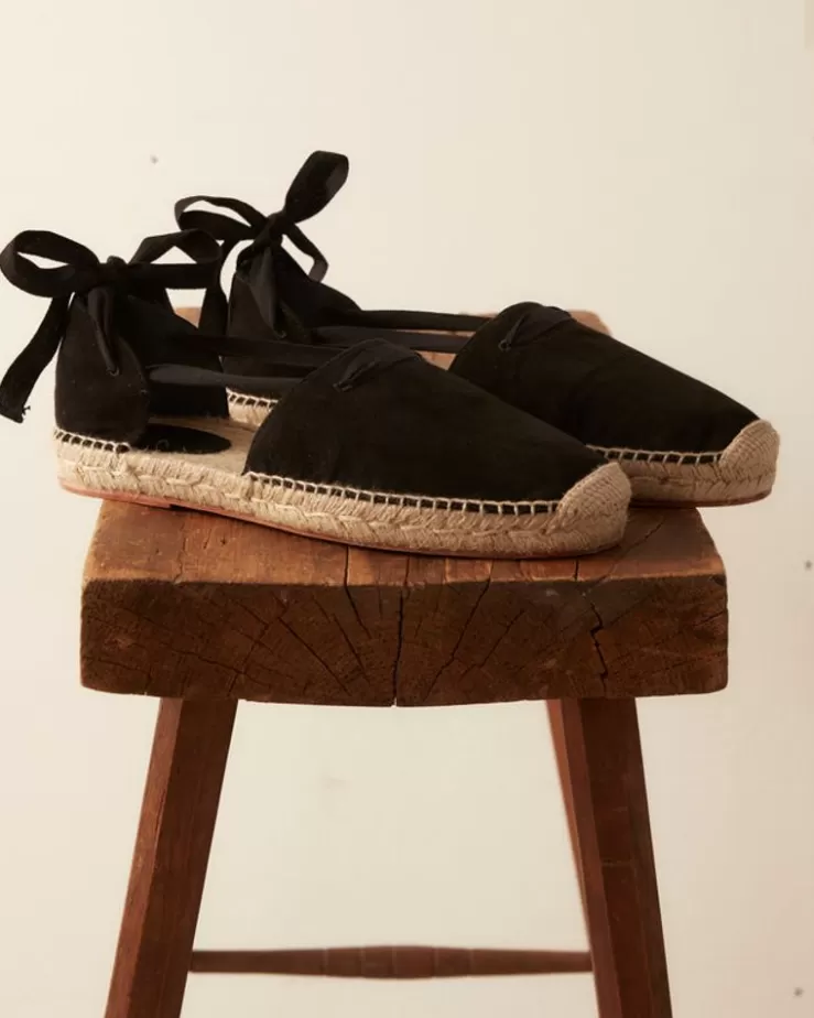 Cheap BODE Suede Lace-Up Espadrille - Black Natural